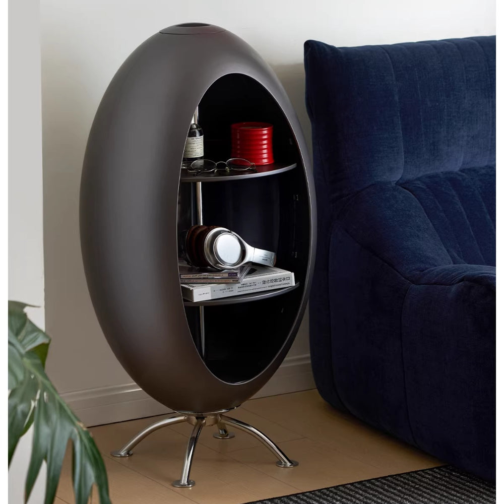 Rocket Side Table, Bauhaus Style Rotating Coffee Table with Storage Cabinet-3
