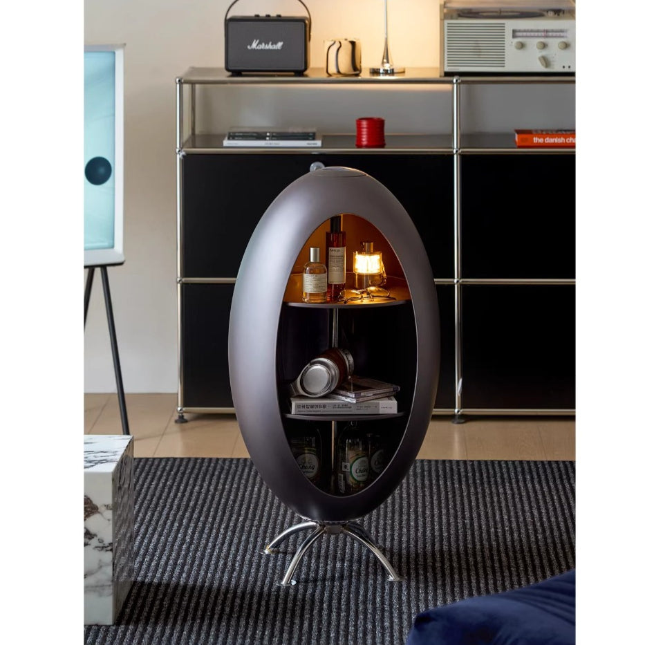 Rocket Side Table, Bauhaus Style Rotating Coffee Table with Storage Cabinet-2
