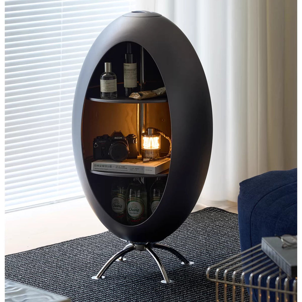 Rocket Side Table, Bauhaus Style Rotating Coffee Table with Storage Cabinet-1