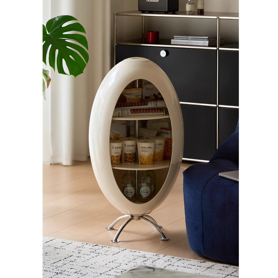 Rocket Side Table, Bauhaus Style Rotating Coffee Table with Storage Cabinet-5
